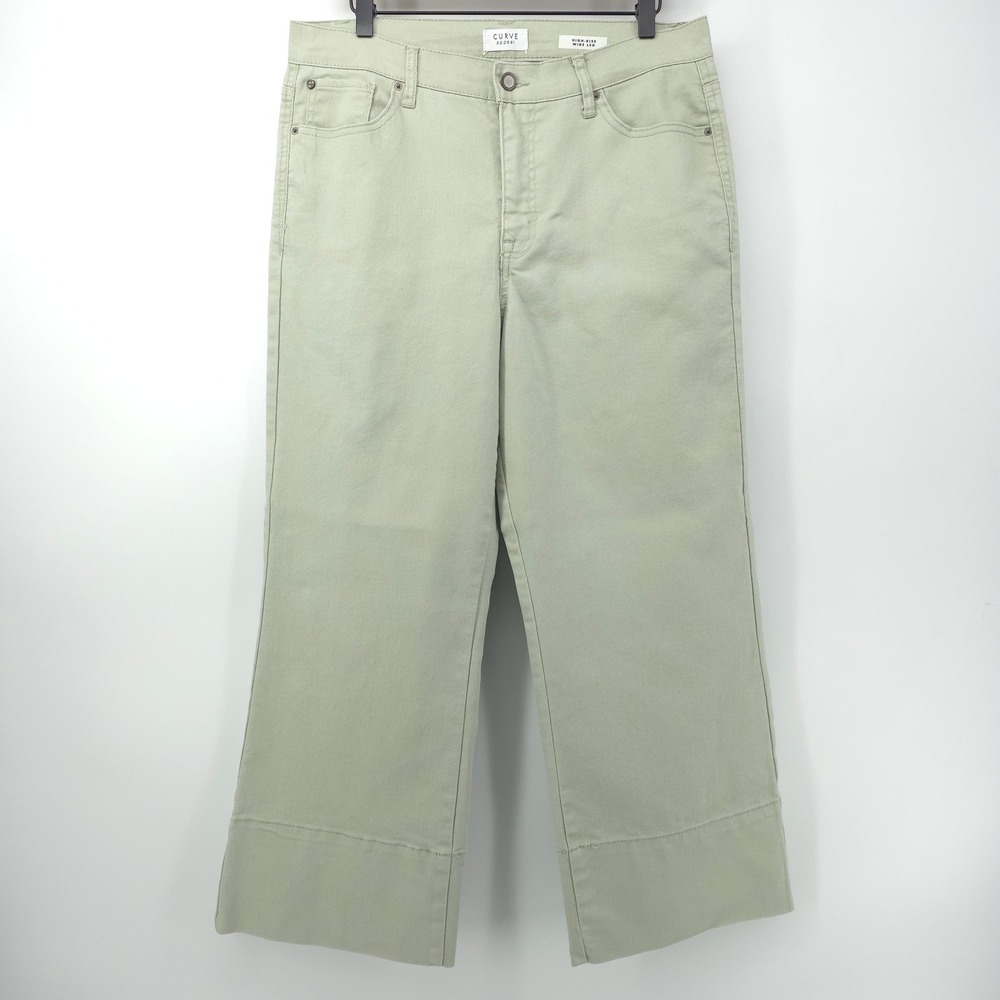 Curve Appeal Womens Wide Leg Jeans 12/31 Green High-Rise Stretch Boho Casual
